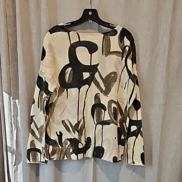 Lisa Todd Abstract "Love" Cream and Black Long Sleeve Cotton/Cashmere Sweater - Picture 4 of 16